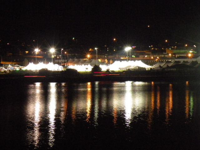 a1a113.jpg - Night view of Festival Tents across Estes Lake