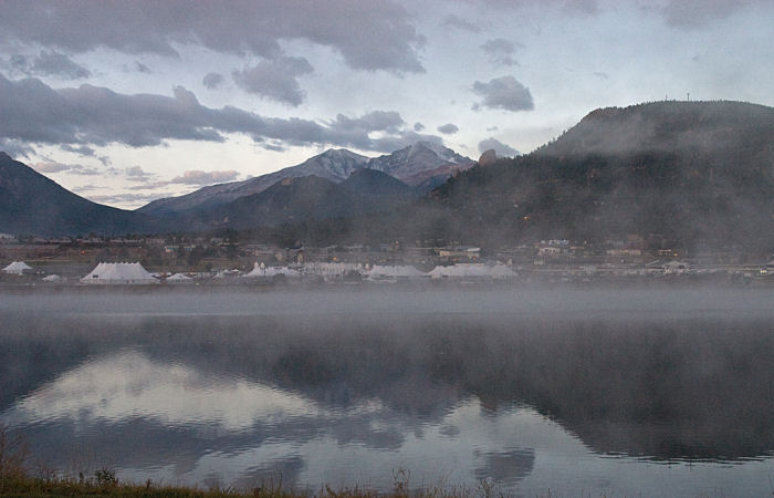 a1a114.jpg - Early morning Festival Tents across Estes Lake